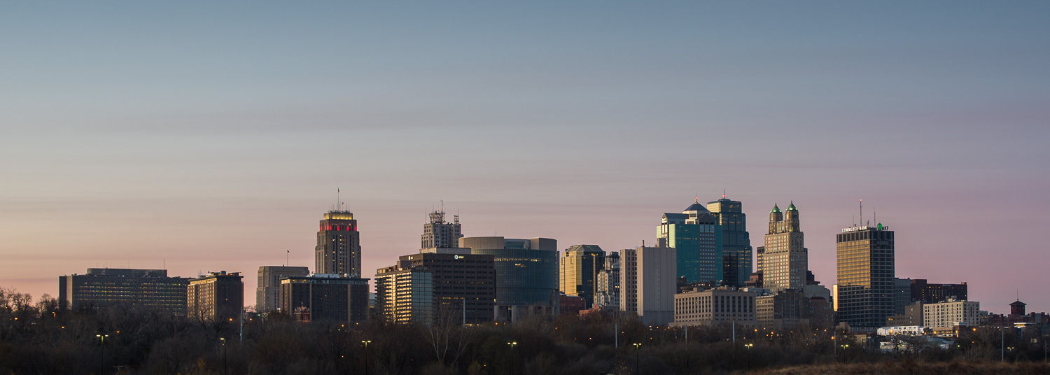 Kansas City Skyline Sunrise from Berkley Riverfront Park