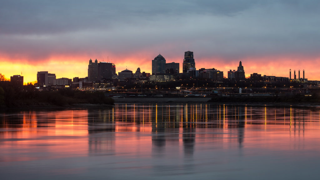 Sunrise Kansas City Skyline from Kaw point 2017